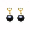 Stud Earrings 2023 18K Real Gold Natural Black Tahiti Pearl For Women Cute Heart Anniversary Gift