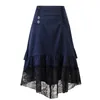 Spódnice moda vintage kobiety gotycka spódnica steampunk 2023 Czarna koronkowa patchworka przycisk Asymetryczne o wysokiej niskiej retro midi