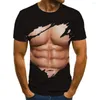 Мужские футболки 2023 Фитнес Кожа тела Искусственные мышцы Футболки с 3D принтом Мужчины Женщины Модная уличная футболка Повседневная футболка с коротким рукавом и татуировкой