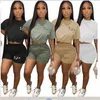 Casual Summer Women Tracksuits Outfits Cotton Blend Letter Print Crop Top T Shirt And Shorts Matching Two Piece Pants Set