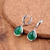 Boucles d'oreilles pendantes en argent sterling 925 rétro Feng Shui en forme de goutte de jade vert