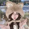 Berets Big Ear Knitted Hat Velvet Warm Protection Pullover Cute Women's Pink Plush Ball Winter