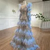 فساتين الحفلات Wasisi Blue Feathers الفاخرة ذات الأكمام الطويلة فستان سهرة أنيقة 2023 للنساء ثوب ELA71816