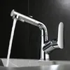 Torneiras para pia de banheiro MaBlack/Chrome/Grey Pull-Out Faucet Push-Button Switchable Bico Handle Not Against the Wall Design Faucet.