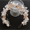 Accessoires de cheveux Filles élégantes Bandeau de mariée Imité Perle Coiffure Couronne de fleurs Mariée Guirlande Tête Cerceau De Mariage Bandeaux Bijoux