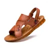 Sandalen Herren Sommer Stil Echtes Leder Casual Strandschuhe Zehenschicht Rindsleder Mode Hausschuhe Weiche Sehnensohle