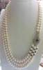 Chains Wholesale High Quality 3rows Natural 9-10mm White Freshwater Pearl With Nice And Fashionable Clap Necklace 003