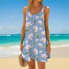 Casual jurken Bloemen vrouwen printjurk midi boho sexy zonnebloem riem strand Boheemse mouwloze feest zoom zonsondergang zomer