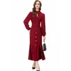 Women's Runway Dresses Stand Collar Long Sleeves Sexy Keyhole Rivet Knitted Fashion Designer Mid Vestidos