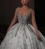 Luksusowa suknia balowa suknie ślubne v Szyfrowe paski bez rękawów.