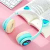 Cute Cat Ears Headphones Bluetooth Wireless Gaming Headset with Flashing LED Light Pink Stereo Music Earbud for Kids Girls Gift