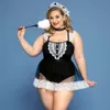 Plus Size Maid Uniform Cosplay Lingerie Set Black Lace Women S Dress Underwear Sexy Role Play Outfits Erotic Costumes