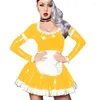 Costumes sexy femmes à manches longues brillant PVC robe de chambre servantes Halloween Cosplay Costume Sissy Faux cuir grande taille S-7XL robes avec tablier