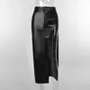 Spódnice swobodny A-line sztuczna skóra długa spódnica po stronie wysokiej podzielonej kobiety luźne czarne vintage plisowane maxi moda gotycka zwyczaj