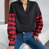 Women's Blouses Fashion Red Plaid Tunics Shirt Women Vintage Cotton Autumn Spring Long Sleeve V Neck Ladies Casual Tops Christmas