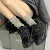 Women Socks 3 Pairs Fashion Cool Lolita Woman Cute Warm Set Female Lady Autumn Winter Knitted Long Black White Ruffles For