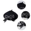 Elegante Baskenmütze für Mädchen, schwarze Schleife, Malermütze, edel, achteckig, für den Winter