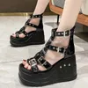 Kledingschoenen vrouwelijk stijlvolle gotische zipper hoge wiggen sandalen zomerplatform punk street dames vis vrouw vrouw