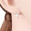 Brincos de parafuso prisioneiro 925 prata mini animal flamigo pássaro branco zircônia cristal brinco para mulheres criança pequenos pendientes moda 2023 whosale