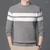 Herensweaters herfst- en winterpatroon gestreept breigoed Koreaanse stijl pure kleur halve kraag dieptepunt shirt met lange mouwen trui