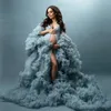 Fotografía Baby Shower vestidos de noche Dusty Blue Maternity Dress PhotoShoot Ruffled Tulle prom vestidos de maternidad