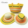 Wide Brim Hats 2 피스 및 세 피스 짚 여름 가방 세트 세련된 통기성 통기성 Raffia 모자 숙녀 해변 태양 모자 와이드 Davi22