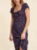 Vestidos de festa feminino fino ajuste floral impressão midi vestido prairie chique feminino manga curta puff gola quadrada rendas robe primavera verão