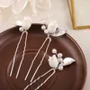 Hair Clips Floralbride Alloy Leaf Ceramic Flower Rhinestones Crystal Pearls Bridal Pins Wedding Sticker Women Accessories