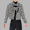 Men's Jackets Fashion Men Thousand Bird Plaid Jacket Zipper Lapel Long Sleeve Streetwear Korean Chic Casual Male Cropped Coats