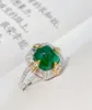 Cluster Ringe Smaragd Ring 3,65 Karat Reines 18 Karat Gold Schmuck Grüner Edelstein Diamant Weiblich Für Frauen Fein