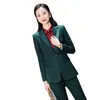 Women's Two Piece Pants 2023 Fashion Orange Red Dark Green Striped Pant Suit Women 2 Set Single Button Office Ladies Blazer And Trouser For