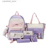 Backpacks 5Pcs Girls Backpack Set for Middle High School Girly Bookbag with Pencil for CASE Pouch Bear Pendant Cute Pins Decor Q231108