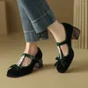 Chaussures habillées Vintage T Strap Mary Janes pour femmes pompes en velours noir femme plate-forme talons chaussures pour dames Sandalias De Mujer