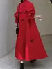 Trench da donna LANMREM stile coreano rosso lungo da donna cintura con risvolto giacca a vento monopetto moda 2023 abbigliamento autunnale 22982