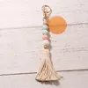 Keychains Fashion Silicone Beads Keychain For Women Girls Simple Tassel Acrylic Disk Pendant Key Chain Bead DZ0497