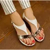 Sandales femmes pantoufles chaussures d'été plage talon bas pince orteils boucle sangle en cuir PU femme Sandalias dames décontracté 2023