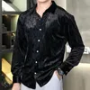 Camisas casuais masculinas ouro veludo britânico lapela colarinho manga longa camisa tendência marca moda coreana cor sólida homens negócios vestido fino