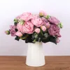 Christmas Decorations 30cm Rose Pink Silk Bouquet Peony Artificial Flowers 5 Big Heads 4 Small Bud Bride Wedding Home Decoration Fake Flowers Faux R231107
