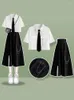 Werkjurken xgoth zoete cool pak vrouwelijk preppy Koreaanse losse high street korte mouw werkkleding shirt half lichaam rok vrouwen zwart 2 stks set