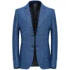 Mäns kostymer 2023 Två-knapps blå Slim Body Blazer Casual Vertical Stripe Plus Size Bright Business High Quality Suit Small Coat S-4XL