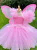 Flickas klänningar flickor rosa fairy klänning barn glitter tutu blommor klänningar med vinge och stick hårbågen barn födelsedag halloween fest kostymer 230406