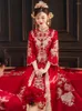 Этническая одежда невеста Swarkly Toast Tang костюм китайский стиль блестки с бисеровинами свадебное платье