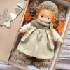 Dolls 30cm Handmade Plush Waldorf Soft Stuffed Cotton With Golden Curly Hair Fabric Toys Full Clothes Set 230407