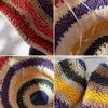 Wide Brim Hats Bucket Beach Woman Sun Straw Handmade Rainbow Striped Crochet BOHO 230407