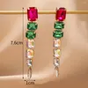 Boucles d'oreilles pendantes multicolores en cristal goutte d'eau pour femmes, bijoux de luxe longs