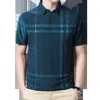 Men s t skjortor Browon Business Polo Summer Casual Loose Breattable Anti Wrinkle Short Sleeved Plaid Tops 230407