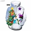 Moletons masculinos Moletons 3D Papai Noel Impressão Hoodies Feliz Natal Árvore Xmas Boneco de Neve Pulôveres Gráficos Moda Crianças Presentes Moletom Feminino MoletonsL231107