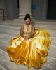 2023 Árabe Aso Ebi Amarillo Sirena Vestido de fiesta Encaje Con cuentas Terciopelo Noche Fiesta formal Segunda recepción Cumpleaños Vestidos de compromiso Vestidos Robe De Soiree ZJ3243