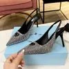 Rhinestone Dress shoes Iron head Designers sandals classics Triangle button slingbacks 8.5cm high heeled womens sandal 35-42 pointed toes designer shoe with box