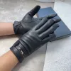 Designer Leather Mittens Sheepskin Cashmere Touch Screen Outdoor Warm Windproof Gloves